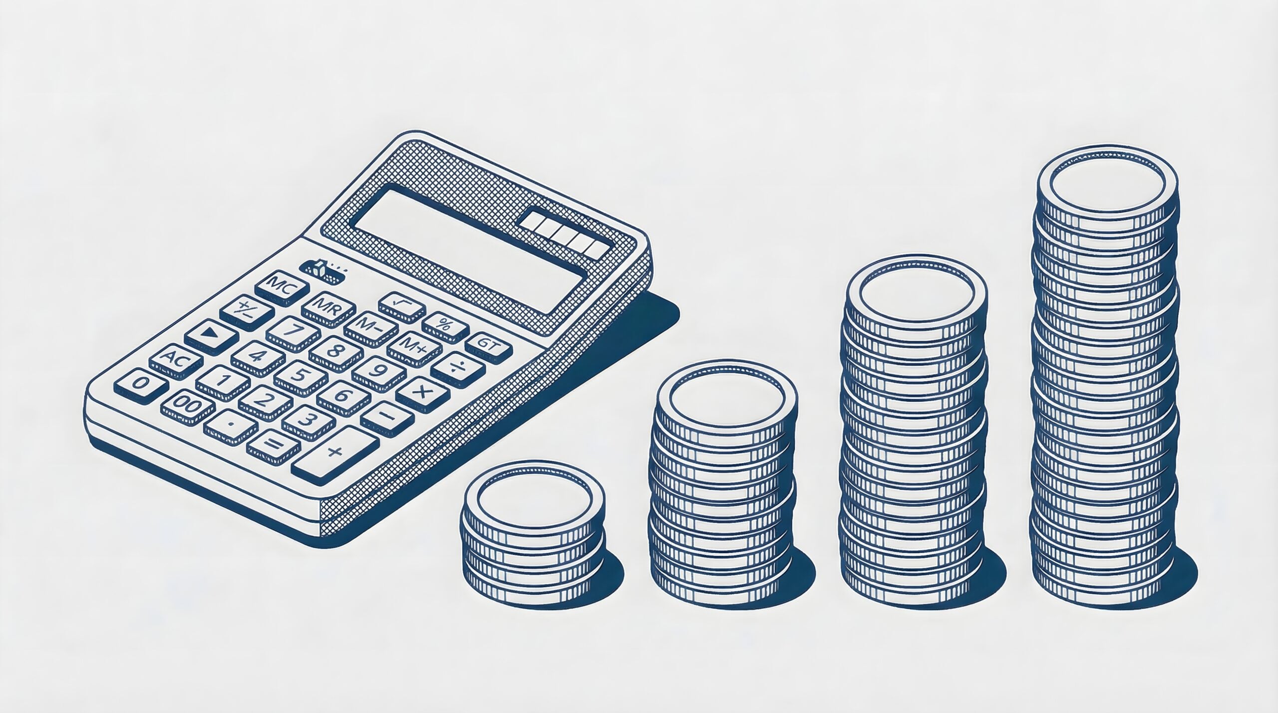 Line illustration showing a calculator and coins indicating affordability