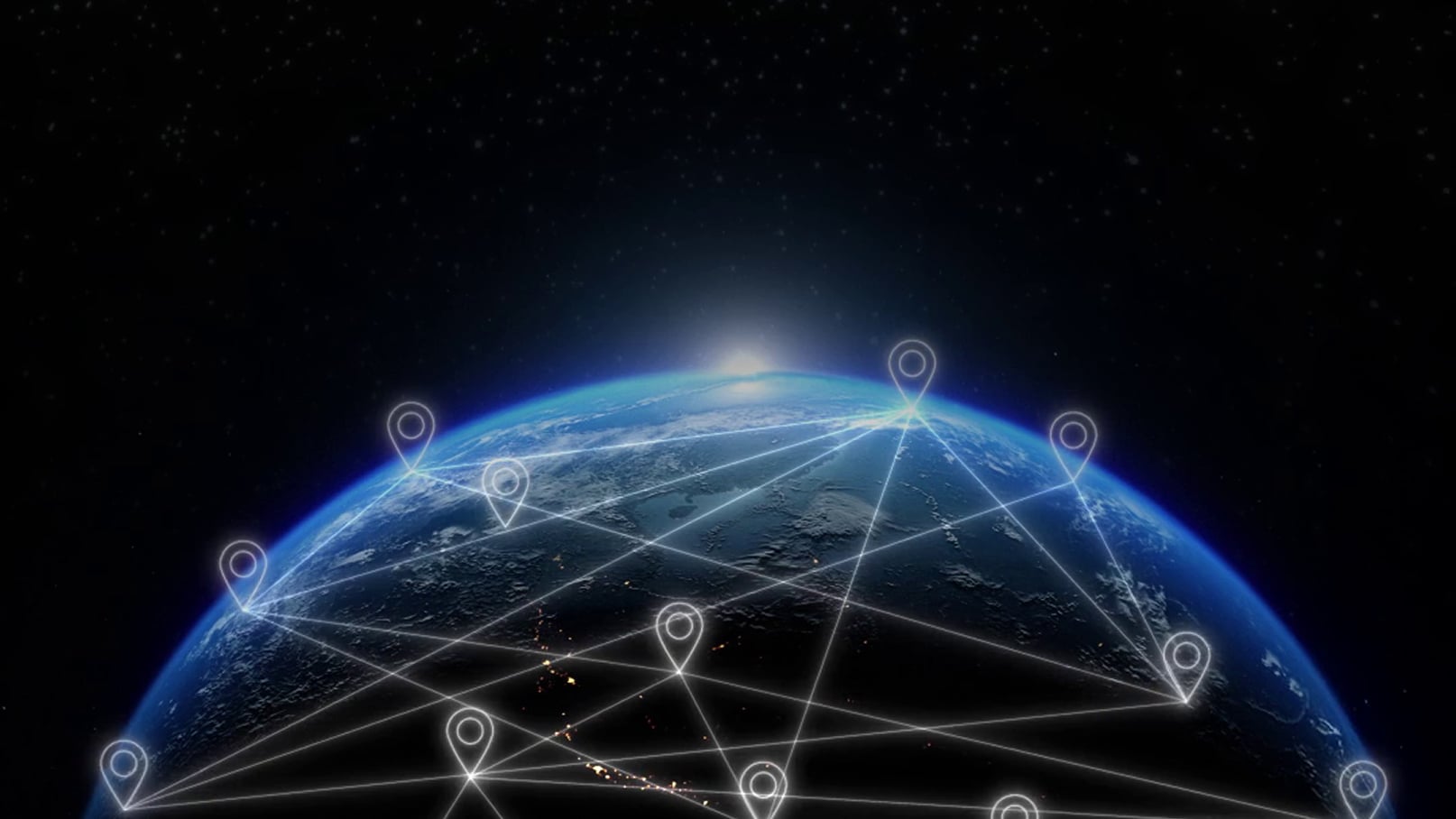 Globe with location icons and tracking lines
