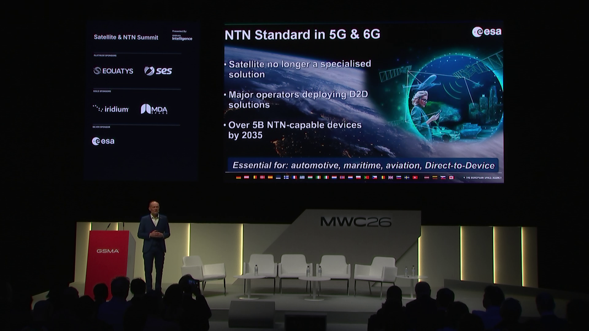 Image of man on stage at satellite conference